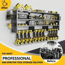 49" W Large Power Tool Organizer Wall Mount, 4 Layer Heavy Duty Metal Tool Storage Rack With 12 Drills Holder, Utility Racks For Garage Workshop, Ideal Garage Organization - 8槽-4層 - 查看 5