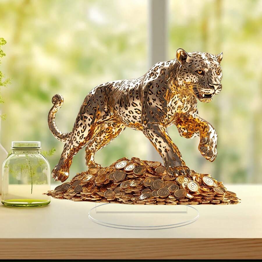 1pc Elegant Acrylic Leopard Figurine, Bohemian Style Collectible, No Electricity Needed, Versatile Use, Ideal Gift For Diwali, Carnival, Valentine's Day, Also Suitable For Home, Office And Party Decor