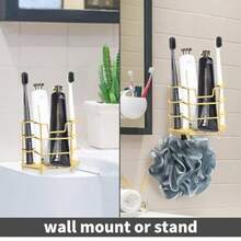 Toothbrush Holder For Shower Stainless Steel Wall Hanging Toothpaste Tooth Brushing Organizer Stand Storage Caddy For Bathrooms Gold - 金色 - 查看 3
