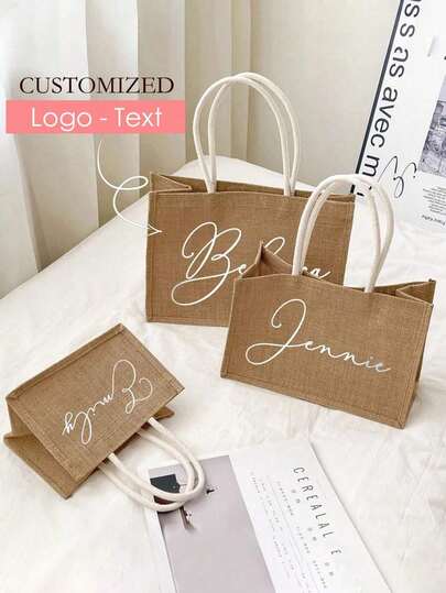 Customized Linen Tote Bag, Bridesmaid Gift Bag, Personalized Linen Handbag, Bachelorette Party Gift, Beach Bag, Custom Gift, Cosmetic Bag, Travel Accessory, Multi-Functional, Space-Saving, Fashionable, Exquisite, Minimalist, Casual, Versatile, Best Gift For Bride And Bridesmaids, Valentine's Day Gift, Gift For Girls, Holiday Gift, Gift For Girlfriend, Family And Anniversary Friends