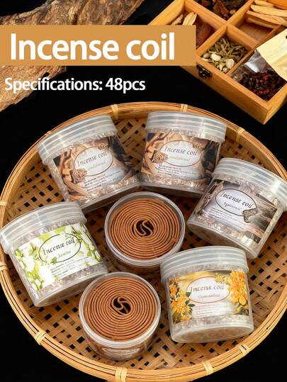 约48片。正宗天然沉香。盘绕香。纯正香氛。优雅香气。持久留香。芳香疗法。空气净化。助眠。节日礼品。适用于家庭、办公室及室内使用。