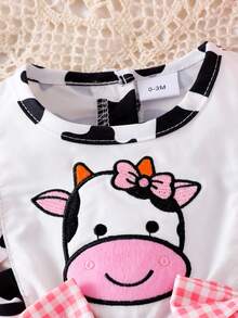 1pc Cute Cow Print Long Sleeve Baby Girl Bodysuit, Lightweight For Spring & Autumn