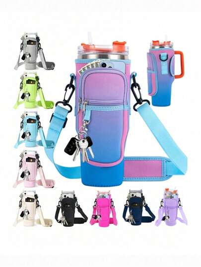 Water Bottle Portable Bag 1 Piece - 40 Oz (1134ml) Compatible With Stanley/Maeky Cups, Built-In Phone Bag + Adjustable Shoulder Strap & Handle, Perfect Accessories For Travel, Hiking & Daily Use