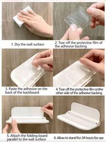 1个可折叠壁挂式置物架，浴室淋浴置物架，卧室床头柜手机支架，储物架，洗衣机/冰箱侧边收纳架，浴室梳妆台壁挂式收纳架，免钻孔加厚白色粘胶浴室置物架，宿舍路由器收纳架，浴室壁挂式收纳架 - 白色 - 查看 5