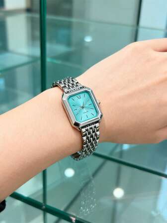 1ชิ้น นาฬิกาข้อมือควอตซ์ธุรกิจหน้าปัดเล็กประดับพลอยเทียมสำหรับผู้หญิง, สายสแตนเลส