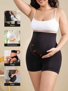 Women's High Waisted Maternity Belly Support Shorts With Expandable Belly Panel - Black - View 4