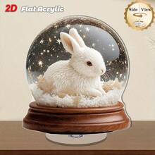 2D Flat, 1pc 2D Flat Rotating Acrylic Desktop Decor Featuring A Charming Glass Snow Globe With A Fluffy White Rabbit For An Enchanting Office Or Living Room Ambiance, Indoor Ornament, Home Decoration, Rotating Display, Enchanting Ornament, Durable Acrylic, Lightweight Decor, Desktop Ornament, Decorative Globe, Gift Shoppers, Office Workers, 2D Flat - Multicolor - View 3