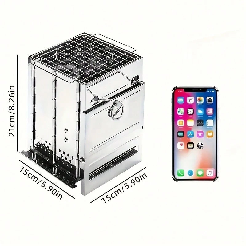 1个便携式迷你折叠柴火露营炉，轻便不锈钢篝火炉 - 非常适合露营、野餐、烧烤和户外烹饪，经久耐用且高效。 - 銀色 - 查看 1