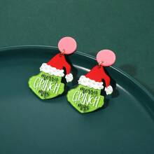 arete colgantes de acrílico para mujer bonitos árboles de Navidad renos pompones accesorios de joyería de Navidad disfraces regalos - Feliz GrinchMas - Ver 4