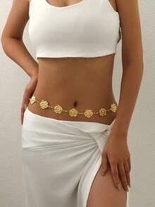1pc Minimalist Gold Flower Boho Style High-End Waist Chain, Suitable For Weddings, Banquets, And Parties - Gold - View 5