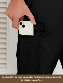 Pantalones cargo casuales holgados con múltiples bolsillos para hombre, pantalones rectos, holgados, perfectos para primavera y otoño, ropa de playa de verano, viajes, deportes, actividades al aire libre, versátiles y a la moda(Las tallas son pequeñas, recomendamos pedir una talla más) - Negro - Ver 5