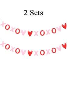 2套毛毡心形花环情人节彩旗横幅串，心形派对彩带花环悬挂装饰旗，适用于婚礼、情人节、周年纪念日、派对、新娘送礼会、订婚、婚礼、家居装饰、节日派对背景装饰、照片背景装饰 - 彩色 - 查看 12