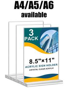8.5英寸×11英寸、5英寸×7英寸、4英寸×6英寸T型亚克力标牌架展示架，多件装（1/3/6/12），适用于家庭、办公室、零售店、餐厅、婚礼、情人节、返校季、菜单、卡片、传单展示，空白亚克力标牌 - 彩色 - 查看 1