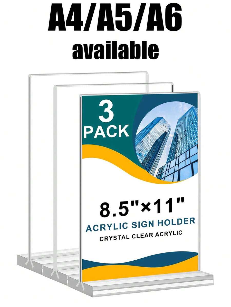 8.5英寸×11英寸、5英寸×7英寸、4英寸×6英寸T型亚克力标牌架展示架，多件装（1/3/6/12），适用于家庭、办公室、零售店、餐厅、婚礼、情人节、返校季、菜单、卡片、传单展示，空白亚克力标牌 - 彩色 - 查看 1