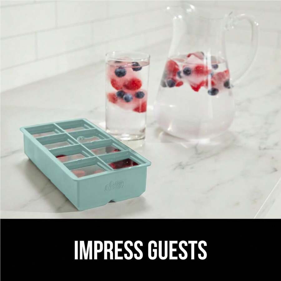 Slow Melting Large Silicone Ice Cube Tray For Freezer, Easy To Push 8 Giant Square Cubes, Use For Cocktails Iced Coffee Water Bottle, Frozen Puree, Kitchen Bar Essentials, 1 Pack, Mint - 白色 - 查看 1