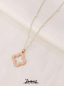 1件装18K镀金不锈钢幸运四叶草吊坠项链，女士花朵设计珍珠链项链，珠宝礼品 - 項鍊 - 查看 9