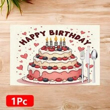 1 pieza/4 piezas/6 piezas Manteles individuales de lino con estampado de tema de cumpleaños, adecuados para mesa de comedor, decoración para todas las estaciones, manteles de mesa lavables modernos, decoración de habitación, posavasos, manteles de cocina y comedor, decoración de fiesta interior y exterior, decoración del hogar, regalo ideal - Multicolor - Ver 17