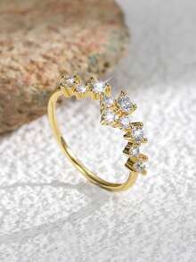 Charm-In 1 pezzo Anello da donna in ottone placcato oro 18K con pietra di zirconia geometrica, disponibile in più misure, regalo ideale per San Valentino o la Festa della Mamma - Dorato - Visualizzare 10