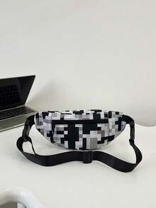 A Men's Nylon Jumpsuit Waist Bag With Contrasting Colors, A Square Bag That Is Adjustable, Scratch Resistant, And Can Hold ID Cards, Passports, And Other Small Items. It Is Lightweight And Suitable For Commuting, Sports, And Is A Gift For Men - Black and White - View 2