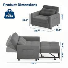3 In 1 Convertible Sofa Bed,  Sleeper Sofabed,  Pull Out Couch With Side Storage Bag ,  Fabric Futon Couches With Reclining Backrest For Living Room ,Bedroom - 深灰色 - 查看 3