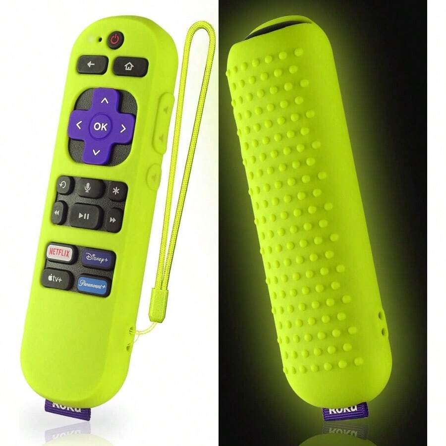 AWYYSilicone Case For Roku Express 4K+ Voice Remote RCA1R Roku Voice Remote Cover RC-GZ1 Roku Streaming Stick 4K Silicone Sleeve With Lanyard Glow Green - 螢光綠 - 查看 1