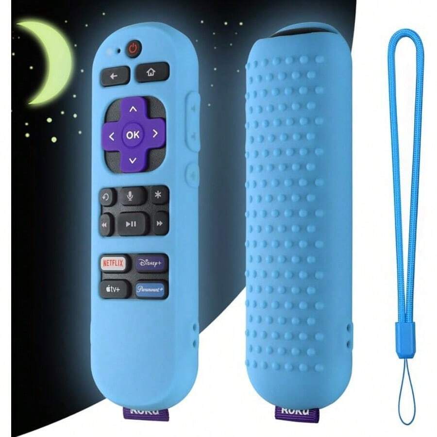 AWYYSilicone Remote Cover For Roku Streaming Stick 4k Roku Express 4K+ Remote Roku Voice Remote Official RCA1R 2023 Roku Express Remote Cover With Lanyard(Glow Blue) - GlowBlue - Xem 1
