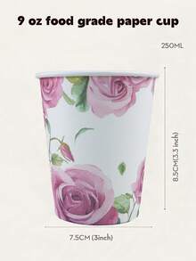 9oz Golden Rose Disposable Paper Cups - Floral Party Cups For 10/25/100 Guests | Birthday Picnic Camping Bridal Shower Gifts - Multicolor - View 8