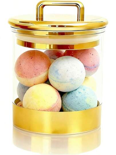 Acrylic Bathroom Storage Jar With Gold Lid – Airtight Canister Qtip Holder, Cotton Pad Jar, Bath Salt Container, Candy & Snack Canister, Vanity & Countertop Organizer 4.8