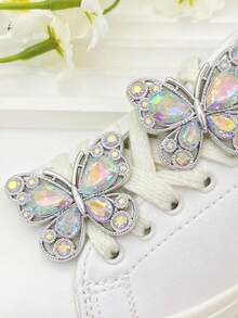 Suricat 2个鞋带吊坠，配有ABS蝴蝶扣装饰和珍珠镶嵌水钻小熊。DIY奢华水钻鞋带夹配件，适用于女士靴子和运动鞋。圣诞节、万圣节、生日派对礼物（不含鞋子）。 - 彩色 - 查看 4