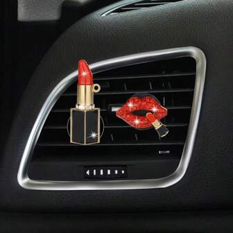 Auto Luftauslass Lippenstift-förmiger Klimaanlagen-Luftauslass Auto mit Diamant-Akzenten Mund Luftauslass Dekorations-Clip, süßer Duft-Clip für Frauen