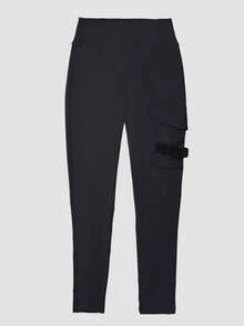 Y2K Wide Waistband High Stretch Flap Pocket Scrunch Butt Booty Workout Lifting Athletic Gym Skinny Leggings Cargo Pants - Black - View 6