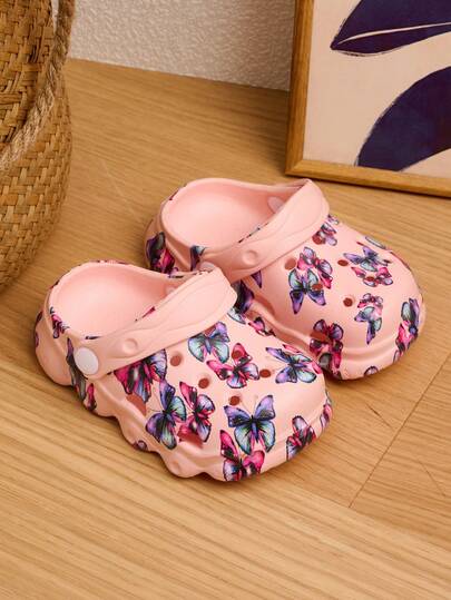 1 Pair Girls' Cartoon Pink Bird & Floral Print Fashionable Comfortable Lightweight Casual Indoor/Outdoor Breathable Beach Sandals, Spring/Summer