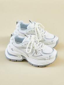 女士厚底运动鞋，新款多功能休闲舒适透气跑步健身鞋 - 灰色 - 查看 2