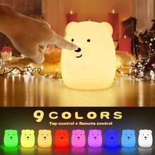 儿童夜灯，LED夜灯，小熊儿童灯，便携式LED可充电婴儿幼儿卧室夜灯，硅胶兔子可调光婴儿房夜灯，护眼，亮度及颜色可调，定时设置，触摸控制及遥控，可爱房间装饰，可爱礼物 - 白色 - 查看 5