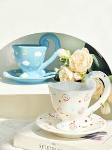 一套创意手绘云朵、月亮、草莓图案陶瓷杯碟餐具 - 彩色 - 查看 2