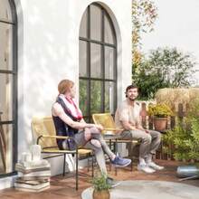 Outsunny 3-Piece Rattan Bistro Set, Garden Furniture With 2 Chairs, Coffee Table, Balcony Or Terrace Furniture, Steel, Yellow - Apricot - View 7