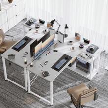 White Height Adjustable Desk 160 X 75 Cm Electrically Adjustable L-Shaped Desk With Memory Control, Ergonomic Game Table With Cup Holder, Hook. - Grey - View 4