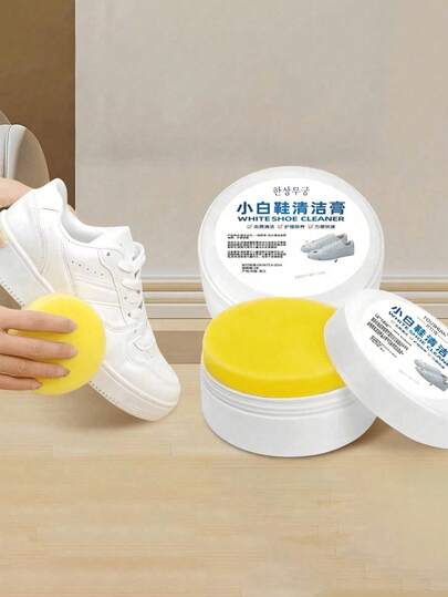 Pasta limpiadora multiusos, crema limpiadora de zapatos, crema limpiadora multiusos, agente limpiador de zapatos blancos con esponja, agente limpiador de zapatos blancos, pasta limpiadora de zapatos sólida