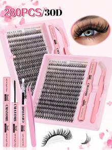 280 Clusters Of False Eyelashes, 10D-30D Thickness, DIY Single-Cluster Eyelash Length 10-18mm, D Curl, Soft Single-Cluster Eyelashes, DIY Segmented Eyelash Tool Set, Can Extend The Outer Corners, Suitable For Home Use, Cartoon And Comic-Style Lashes, Includes Eyelash Glue And Sealer, Eyelash Tweezers Makeup Tool, Suitable For Daily Use, Travel, Holidays, And Christmas. - Multicolor - View 2