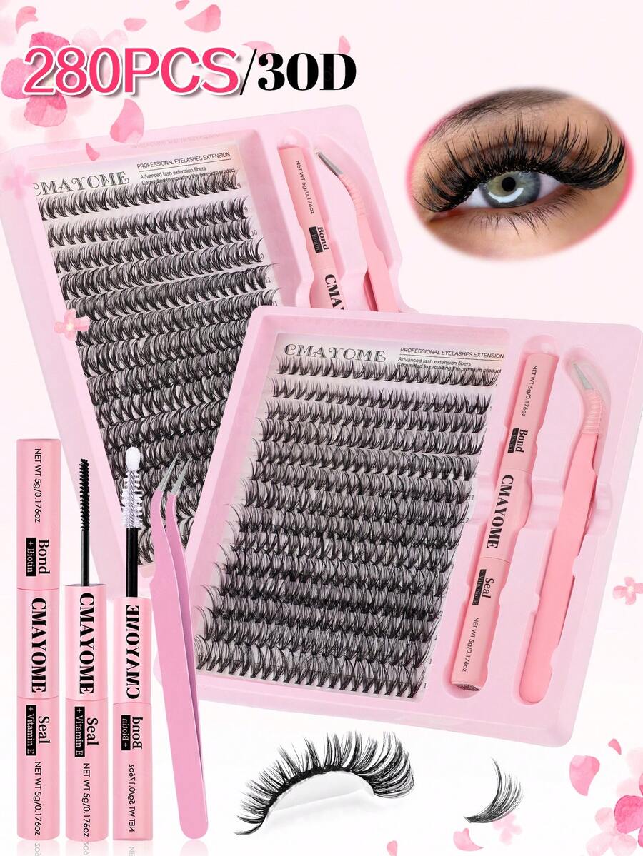 280 Clusters Of False Eyelashes, 10D-30D Thickness, DIY Single-Cluster Eyelash Length 10-18mm, D Curl, Soft Single-Cluster Eyelashes, DIY Segmented Eyelash Tool Set, Can Extend The Outer Corners, Suitable For Home Use, Cartoon And Comic-Style Lashes, Includes Eyelash Glue And Sealer, Eyelash Tweezers Makeup Tool, Suitable For Daily Use, Travel, Holidays, And Christmas.
