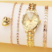 Starlight Luxury Set Outlines Elegance With Sparkling Star-Inspired Details. Crafted From Stainless Steel (Watch) And Gold-Plated Bracelet, It Features A Delicate Premium Luster, Scratch-Resistant And Durable For Daily Wear.