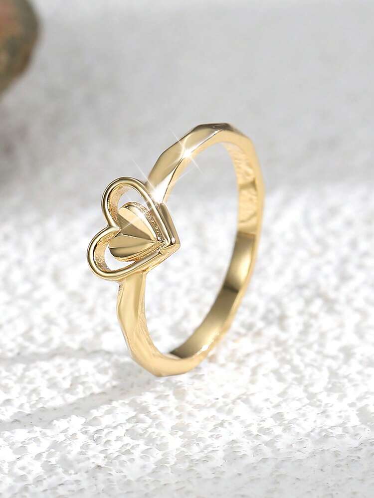 Charm-In 1 chiếc nhẫn thời trang nữ bằng đồng mạ vàng 18K đính đá Zirconia hình học, nhiều kích cỡ, món quà lý tưởng cho Ngày lễ tình nhân hoặc Ngày của mẹ - Vàng - Xem 8
