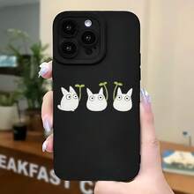 2026 nueva funda de teléfono esmerilada, funda de teléfono con diseño de gato y planta linda para  17 14 Pro Max  17 13  17 12  Galaxy S23 S22 S21 protector de teléfono funda de pareja regalo para novio novia regalo de vacaciones - Negro - Ver 5