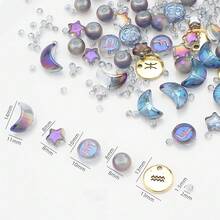 215pcs Multi-Style Glass Beads Set, Including Star, Moon, Round Beads, Initial Letter Zodiac Sign Metal Tags, DIY Jewelry Making Supplies For Necklace, Bracelet, Women's Jewelry, Phone Charm, Keychain, Birthday Gift, Holiday Gift - Star, Moon, Letter, Constellation Color - View 3