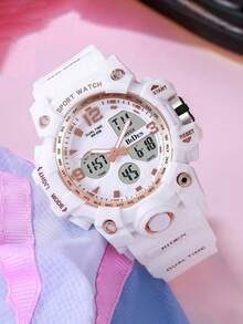 BIDEN 1 pieza Reloj deportivo para mujer con LED, reloj digital multifuncional, moda y ocio, reloj de cuarzo electrónico con doble pantalla