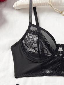 4-Piece Sexy Series Hollowed Out Straps Lace Bow Ladies Sexy Underwear Set,Christmas Lingerie,Christmas Lingerie Women,Lingerie For Women,Lencería Erótica De Mujer,Lingerie Set,Christmas Outfit Women,Lingerie For Women Roleplay,Lingerie For Women>Costume,Sexy Lingerie - 黑色 - 查看 2