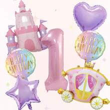 7pcs Castle Princess Car Balloon Set, Includes 32inch Pink Number Balloons 1, 2, 3, 4, 5, 6, Suitable For Princess Theme Party Decoration, Birthday Anniversary Celebration Home Decor, Birthday Party Supplies And Decoration, Glow Balloons, Soft Color Balloon Wreath, Bow Balloons, Anniversary Decoration, Holiday Balloon Wreath, High Quality Balloons, Party Balloon Set, Home Decor, Event Planner - Pink - View 14