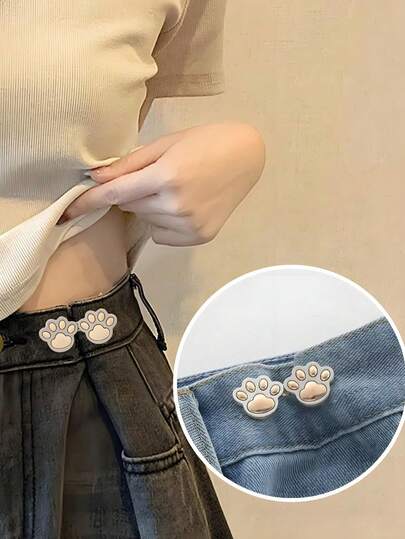 Adjustable Cat Claw Waist Cincher, No Sewing Or Tools Needed, Fits Jeans, Skirts, Buttons Closure, Reusable Detachable Shiny Silver Waist Clip, Durable Fashion Waist Accessory Suitable For Women, Men, Students, Teens, College Students, Young Professionals