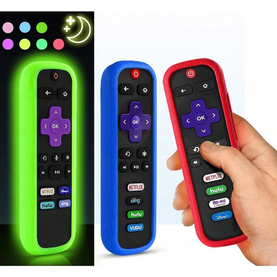 AWYY3 Pack ONEBOM Cover For Roku Remote Cover For Hisense/ Roku TV Steaming Stick/Express Universal Replacement Controller Silicone Sleeve Skin Glow In The Dark (Glow Green+Red+Blue) - Phát sáng Xanh lá cây Đỏ Xanh lam - Xem 1