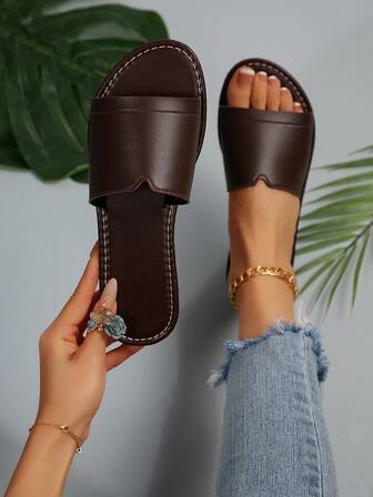 Women Spring Summer Casual Flat Slippers, Retro Fashionable Open Toe Slides With Round Toe, Suitable For Outdoor Beach Wear And Vacations